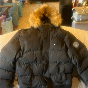 Tommy Hilfiger Black Puffer Jacket with Fur Hood barely worn